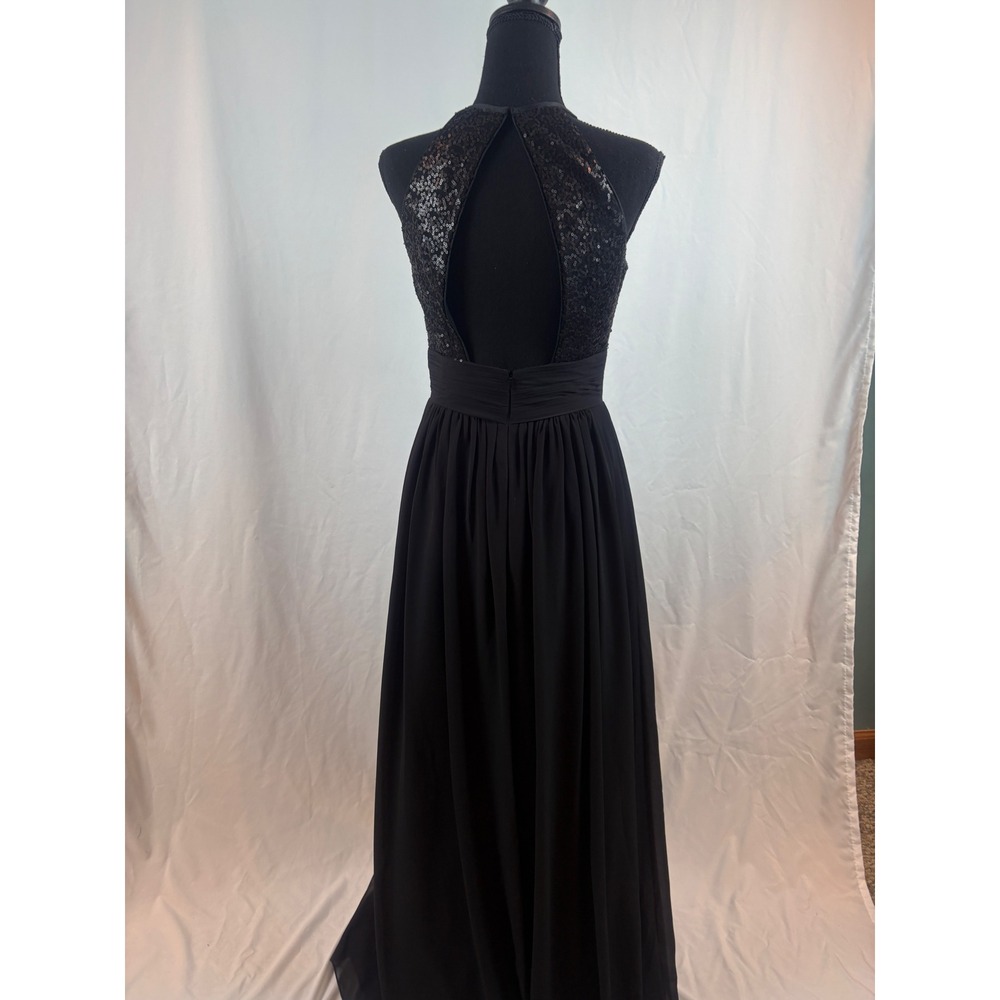 Black Sequin Halter Neck Maxi Dress Open Back Ruched Waist Formal Evening Gown - Picture 13 of 16